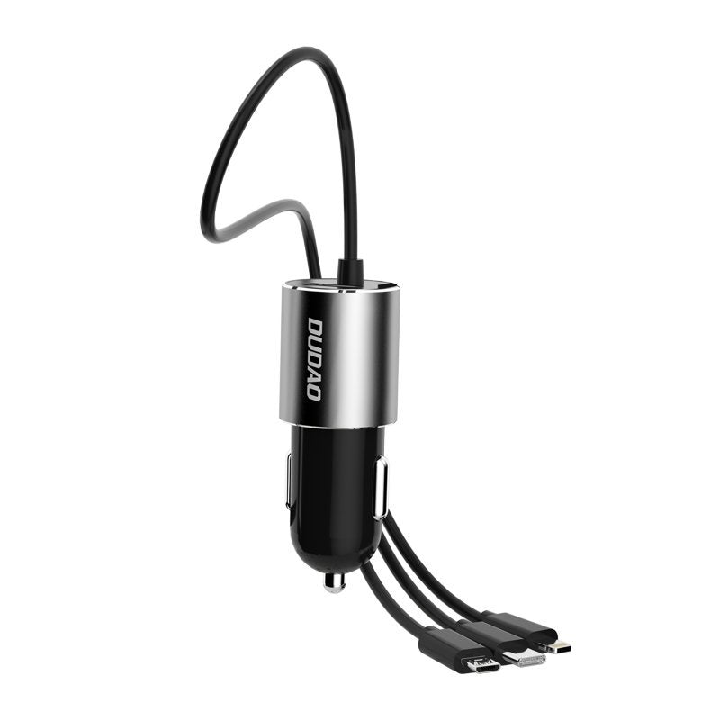 Incarcator Auto Cu Cablu Lightning / microUSB / USB-C Dudao R5ProN, 17W, 3.4A, 1 x USB-A, Negru
