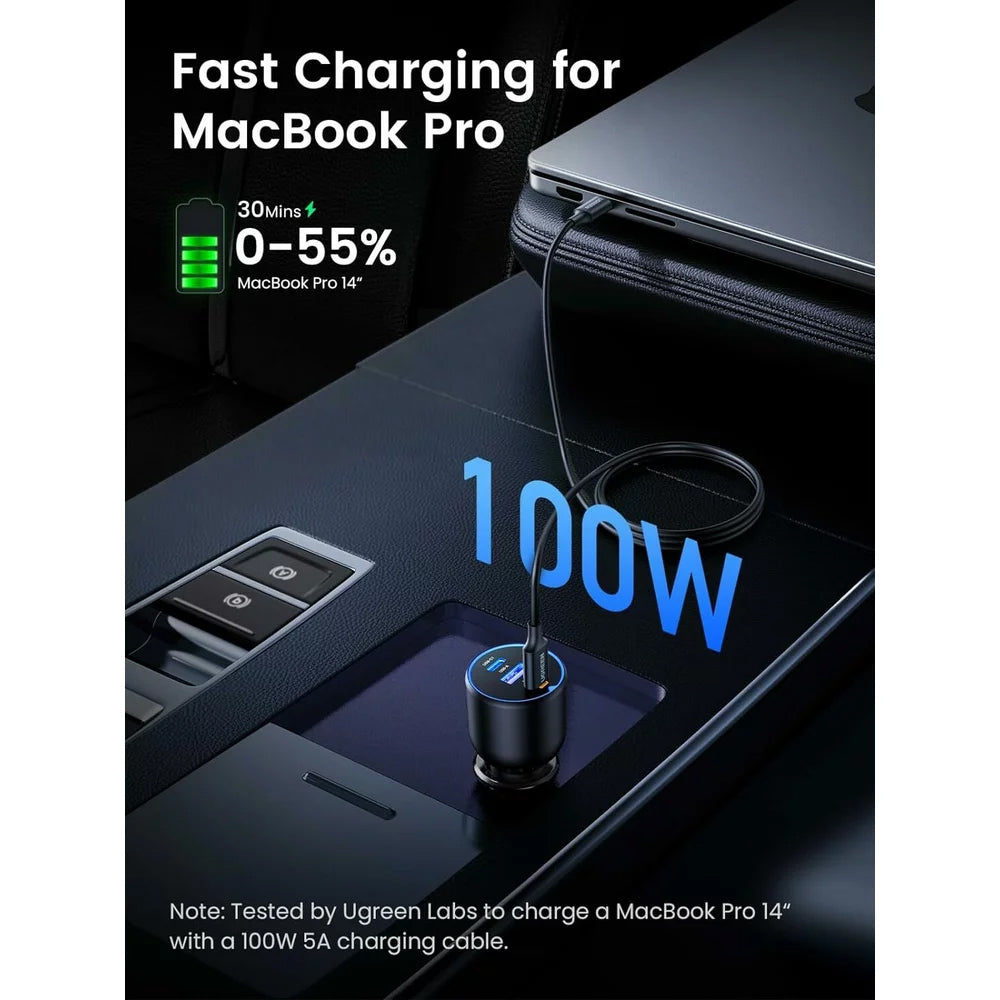 Incarcator Auto Cu Cablu USB-C UGREEN CD293, 130W, 5A, 1 x USB-A - 2 x USB-C, Negru