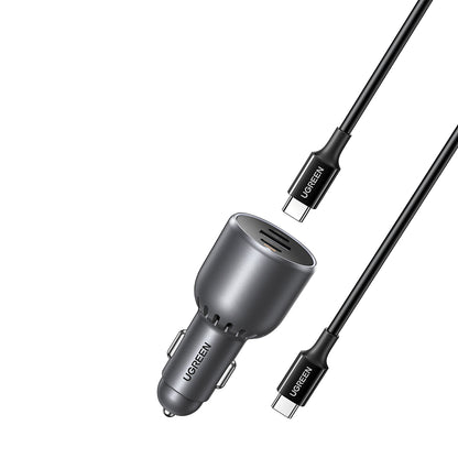 Incarcator Auto Cu Cablu USB-C UGREEN EC705, 130W, 5A, 1 x USB-A - 2 x USB-C, Gri