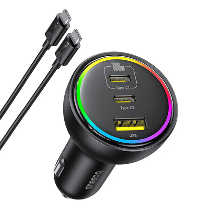 Incarcator Auto Cu Cablu USB-C Baseus, 152.5W, 5A, 1 x USB-A - 2 x USB-C, Negru C00036101111-00