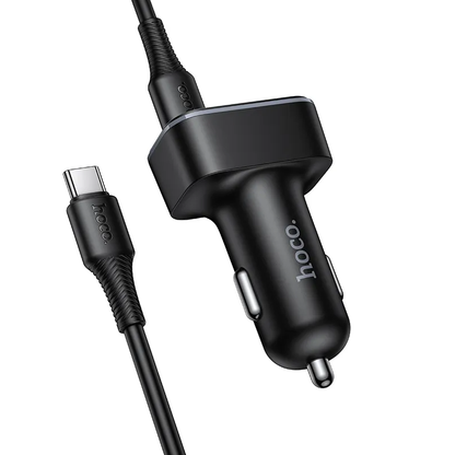 Incarcator Auto Cu Cablu USB-C HOCO Z63B Display, 48W, 3A, 1 x USB-A - 1 x USB-C, Negru