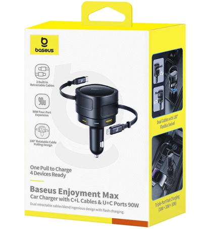 Incarcator Auto Cu Cablu USB-C / Lightning Baseus Enjoyment Max, 90W, 1 x USB-A - 1 x USB-C, Negru C00035507121-02
