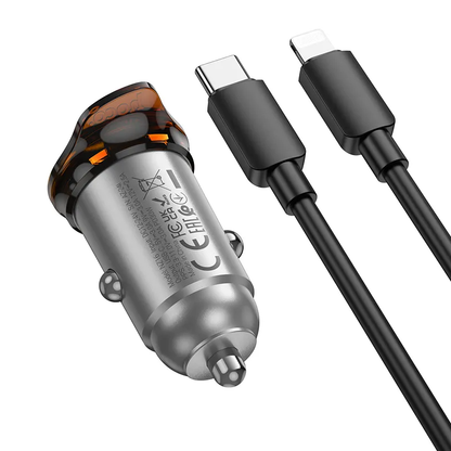 Incarcator Auto Cu Cablu Lightning HOCO NZ16, 30W, 3A, 1 x USB-C, Gri