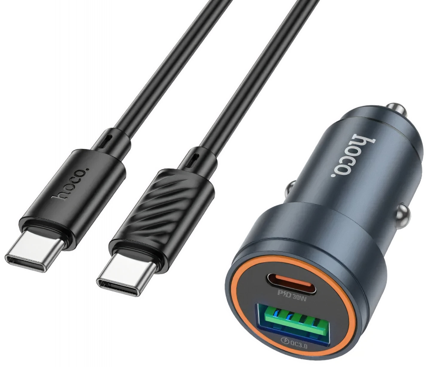 Incarcator Auto Cu Cablu USB-C HOCO Z57A, 30W, 3A, 1 x USB-A - 1 x USB-C, Gri