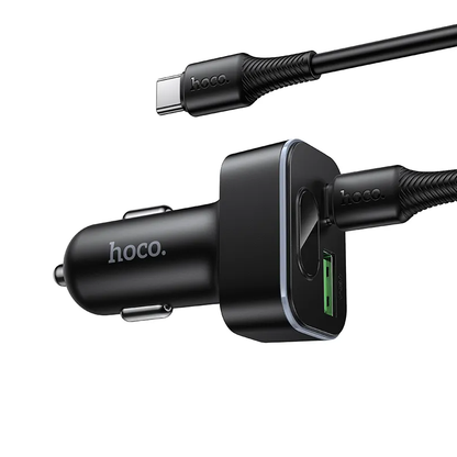 Incarcator Auto Cu Cablu USB-C HOCO Z63B Display, 48W, 3A, 1 x USB-A - 1 x USB-C, Negru