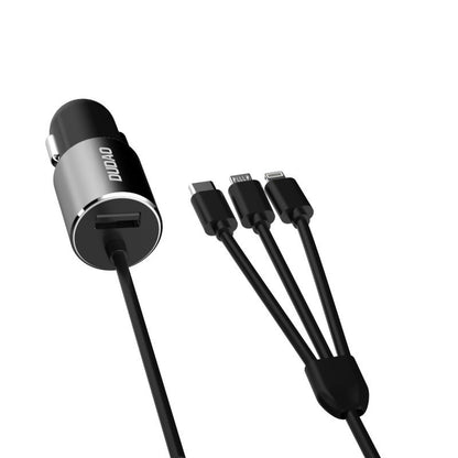 Incarcator Auto Cu Cablu Lightning / microUSB / USB-C Dudao R5ProN, 17W, 3.4A, 1 x USB-A, Negru