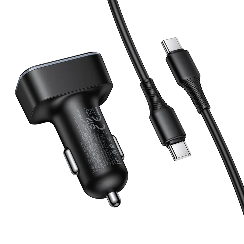 Incarcator Auto Cu Cablu USB-C HOCO Z63B Display, 48W, 3A, 1 x USB-A - 1 x USB-C, Negru