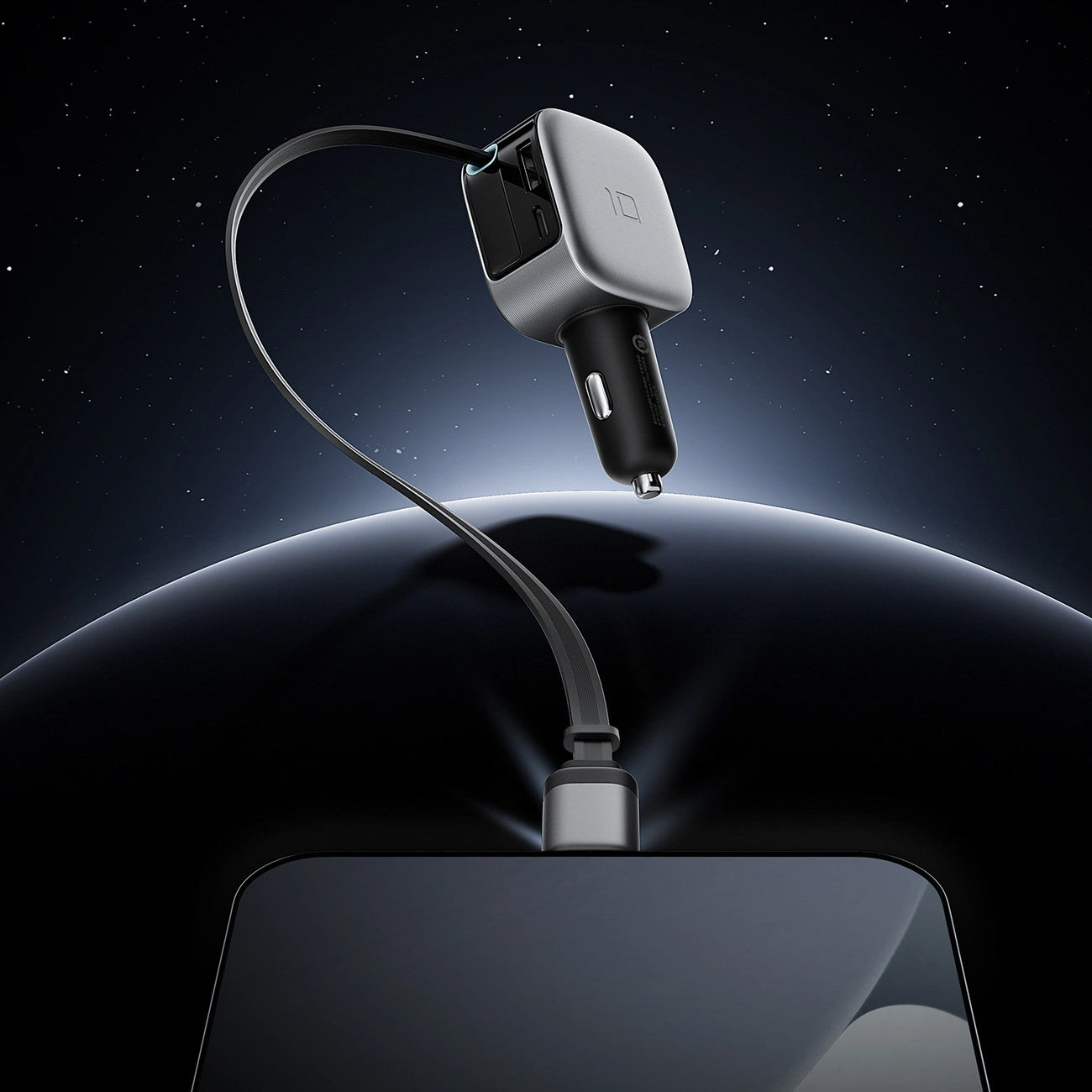 Incarcator Auto Cu Cablu USB-C Cuktech CC903P Display, 100W, 5A, 1 x USB-A - 1 x USB-C, Gri