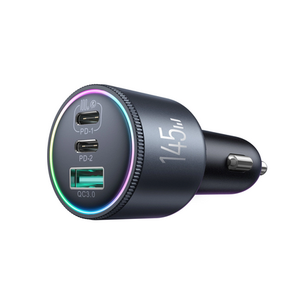 Incarcator Auto Cu Cablu USB-C Joyroom JR-CCN07, 145W, 5A, 1 x USB-A - 2 x USB-C, Gri