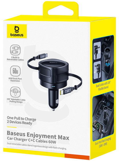 Incarcator Auto Cu Cablu USB-C Baseus Enjoyment Max, 60W, Negru C00035507121-01