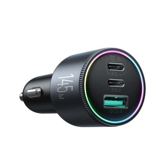 Incarcator Auto Cu Cablu USB-C Joyroom JR-CCN07, 145W, 5A, 1 x USB-A - 2 x USB-C, Gri