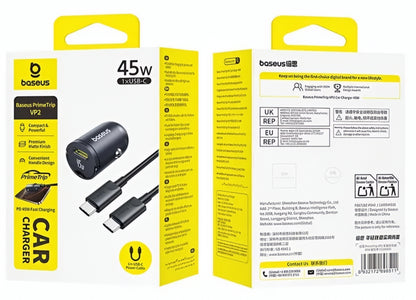 Incarcator Auto Cu Cablu USB-C Baseus PrimeTrip VP2, 45W, 3A, 1 x USB-C, Negru C0206800