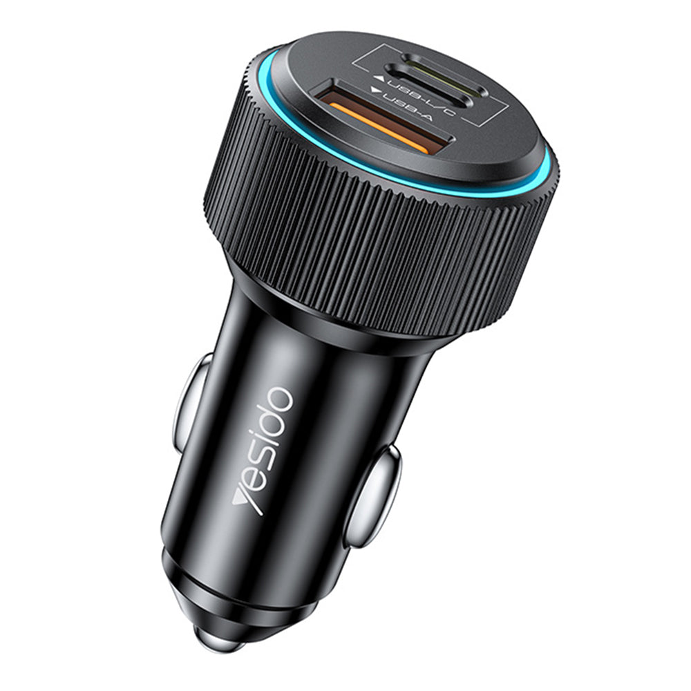 Incarcator Auto Cu Cablu Lightning Yesido Y60, 38W, 3A, 1 x USB-A - 2 x USB-C, Negru
