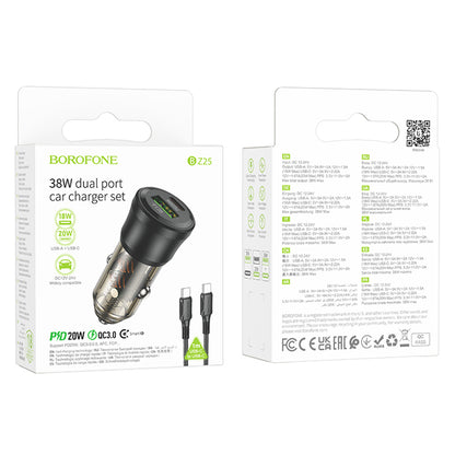 Incarcator Auto Cu Cablu USB-C Borofone BZ25 Journey, 38W, 3A, 1 x USB-A - 1 x USB-C, Negru