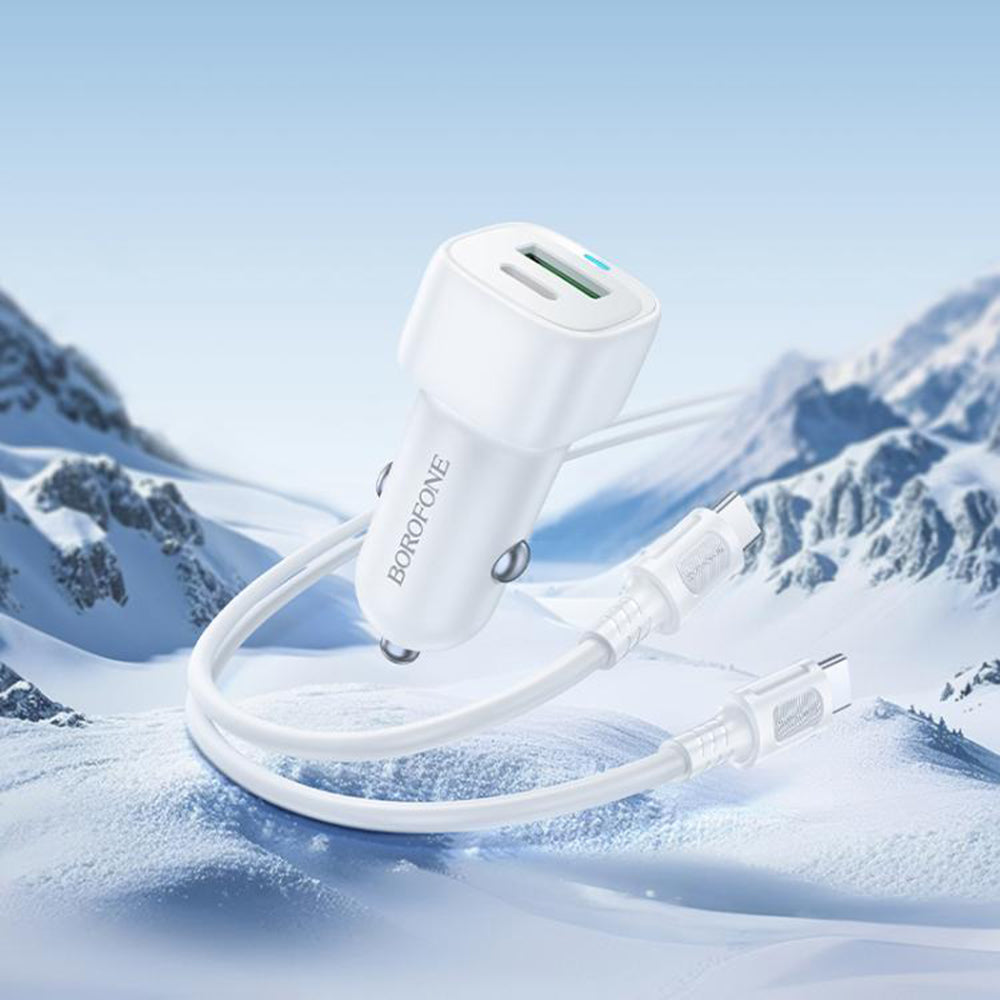 Incarcator Auto Cu Cablu USB-C Borofone BZ34B Cloud, 20W, 3A, 1 x USB-A - 1 x USB-C, Alb