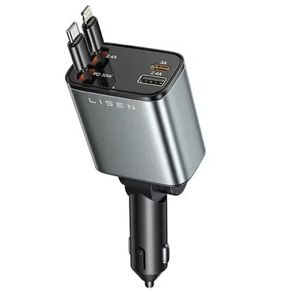 Incarcator Auto Cu Cablu USB-C / Lightning Lisen, 69W, 3A, 1 x USB-A - 1 x USB-C, Negru YL0224040031