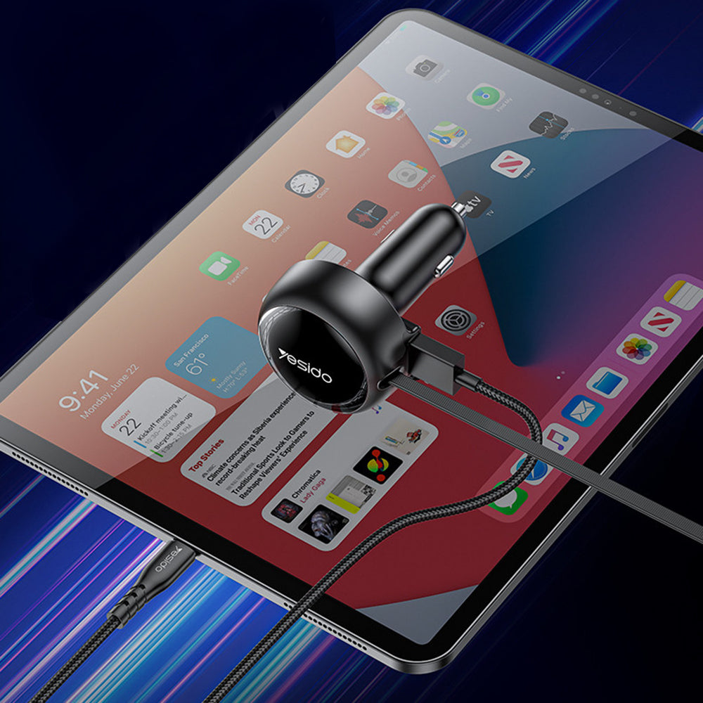 Incarcator Auto Cu Cablu USB-C / Lightning Yesido Y61, 53W, 3A, 1 x USB-A, Negru