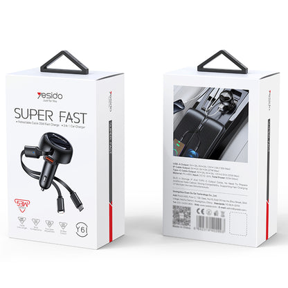 Incarcator Auto Cu Cablu USB-C / Lightning Yesido Y61, 53W, 3A, 1 x USB-A, Negru