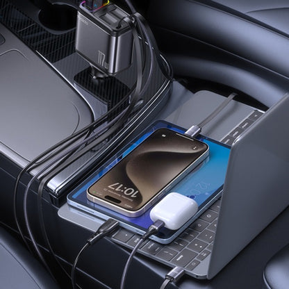 Incarcator Auto Cu Cablu USB-C / Lightning Yesido Y63 Display, 117W, 3A, 1 x USB-A - 1 x USB-C, Gri