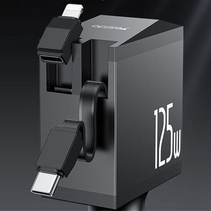 Incarcator Auto Cu Cablu USB-C / Lightning Yesido Y71 Display, 125W, 3A, 1 x USB-A - 1 x USB-C, Negru