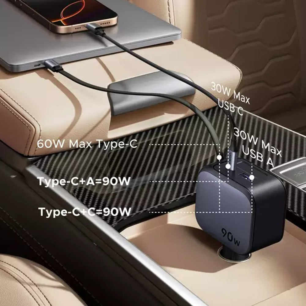 Incarcator Auto Cu Cablu USB-C UGREEN EC603, 90W, 3A, 1 x USB-A - 1 x USB-C, Gri