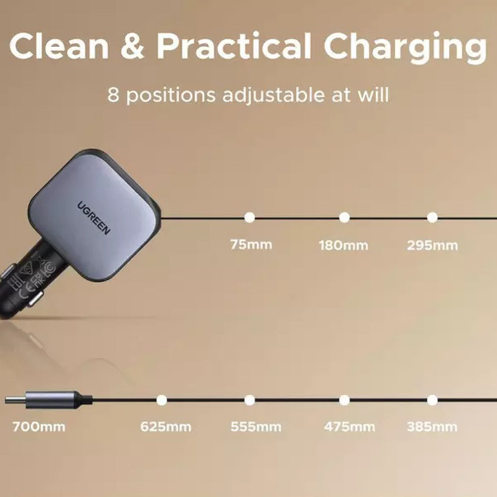 Incarcator Auto Cu Cablu USB-C UGREEN EC603, 90W, 3A, 1 x USB-A - 1 x USB-C, Gri