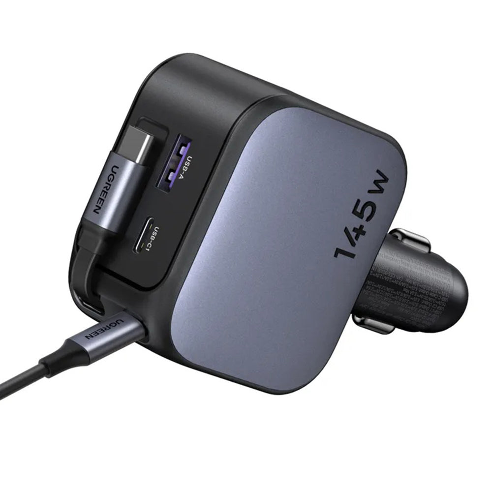Incarcator Auto Cu Cablu USB-C UGREEN EC604 (55910B) Nexode, 145W, 1 x USB-A - 2 x USB-C, Negru