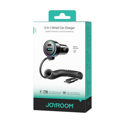 Incarcator Auto Cu Fir USB-C Joyroom JR-CL07, 90W, 3A, 1 x USB-A - 1 x USB-C, Negru