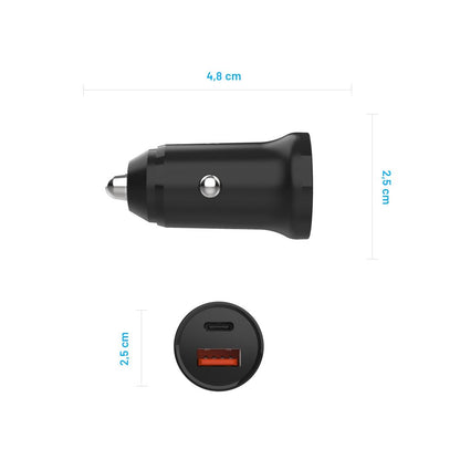 Incarcator Auto Fixed, 20W, 3A, 1 x USB-A - 1 x USB-C, Negru