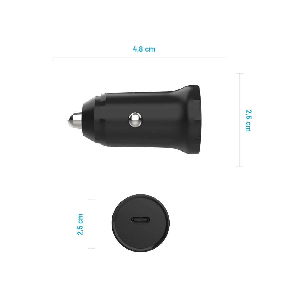 Incarcator Auto Fixed, 20W, 3A, 1 x USB-C, Negru