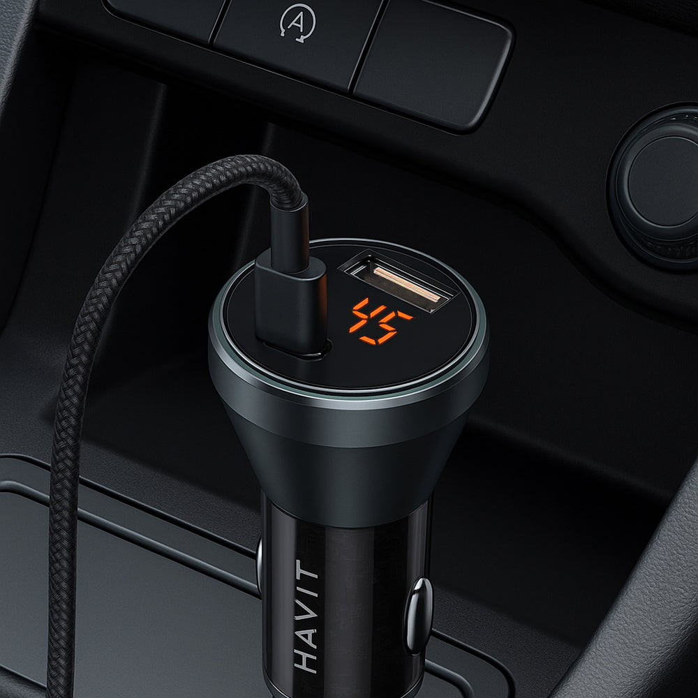 Incarcator Auto HAVIT CC2017, 45W, 3A, 1 x USB-A - 1 x USB-C, Negru Albastru