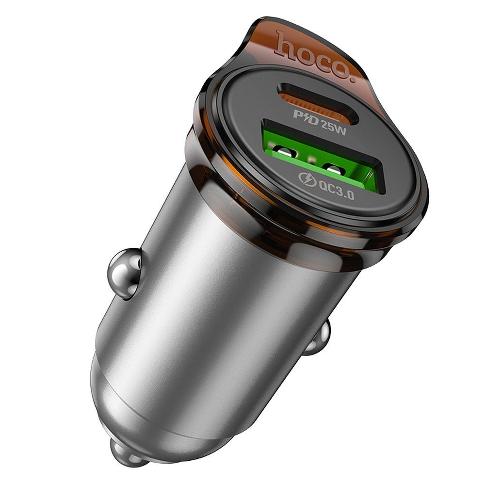 Incarcator Auto HOCO NZ16A, 43W, 3A, 1 x USB-A - 1 x USB-C, Gri