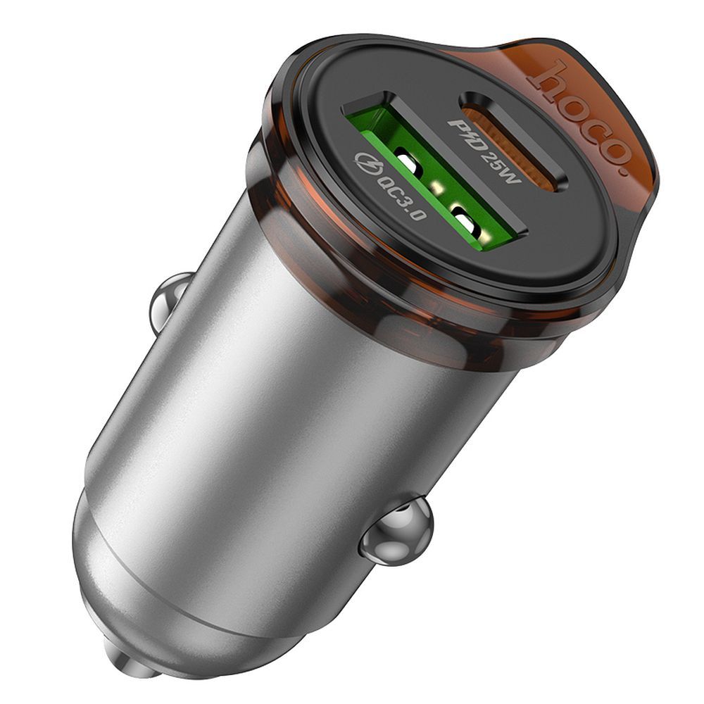 Incarcator Auto HOCO NZ16A, 43W, 3A, 1 x USB-A - 1 x USB-C, Gri