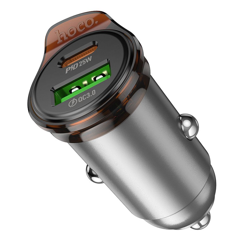 Incarcator Auto HOCO NZ16A, 43W, 3A, 1 x USB-A - 1 x USB-C, Gri