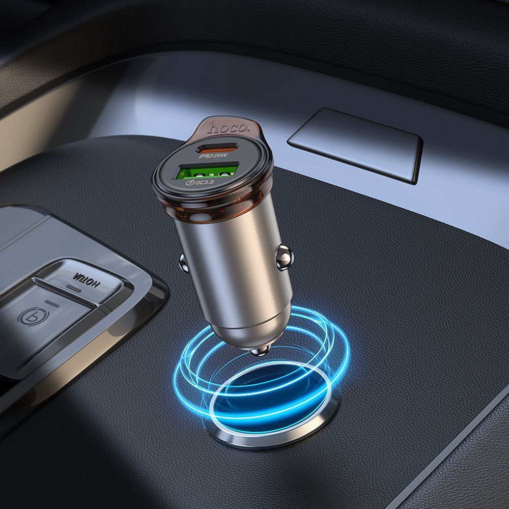 Incarcator Auto HOCO NZ16A, 43W, 3A, 1 x USB-A - 1 x USB-C, Gri