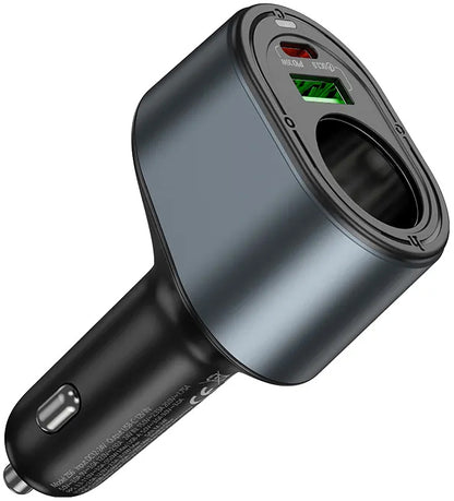 Incarcator Auto HOCO Z56, 35W, 3A, 1 x USB-A - 1 x USB-C - 1 x Extensie Bricheta, Negru