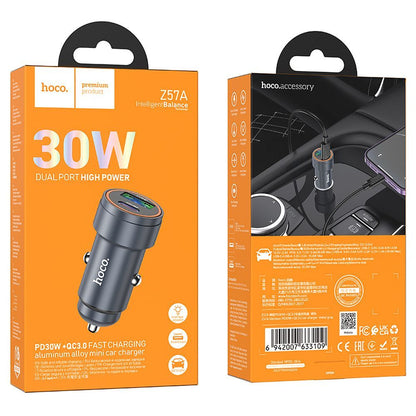 Incarcator Auto HOCO Z57A, 30W, 3A, 1 x USB-A - 1 x USB-C, Gri