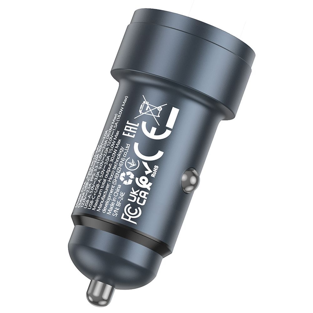 Incarcator Auto HOCO Z57A, 30W, 3A, 1 x USB-A - 1 x USB-C, Gri