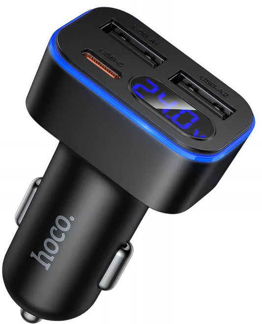 Incarcator Auto HOCO Z63A Display, 42W, 3A, 1 x USB-C - 2 x USB-A, Negru