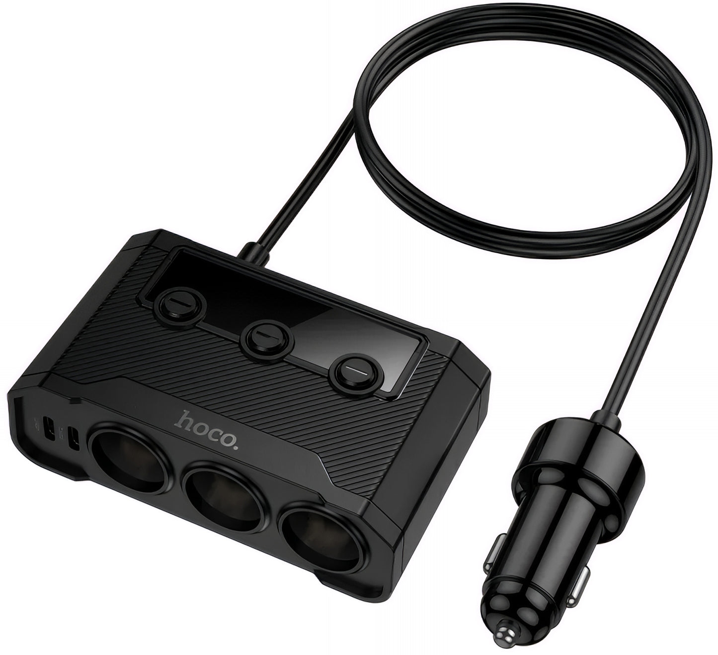Incarcator Auto HOCO Z64, 15.5W, 3.1A, 2 x USB-A - 2 x USB-C - 3 x Extensie Bricheta, Negru