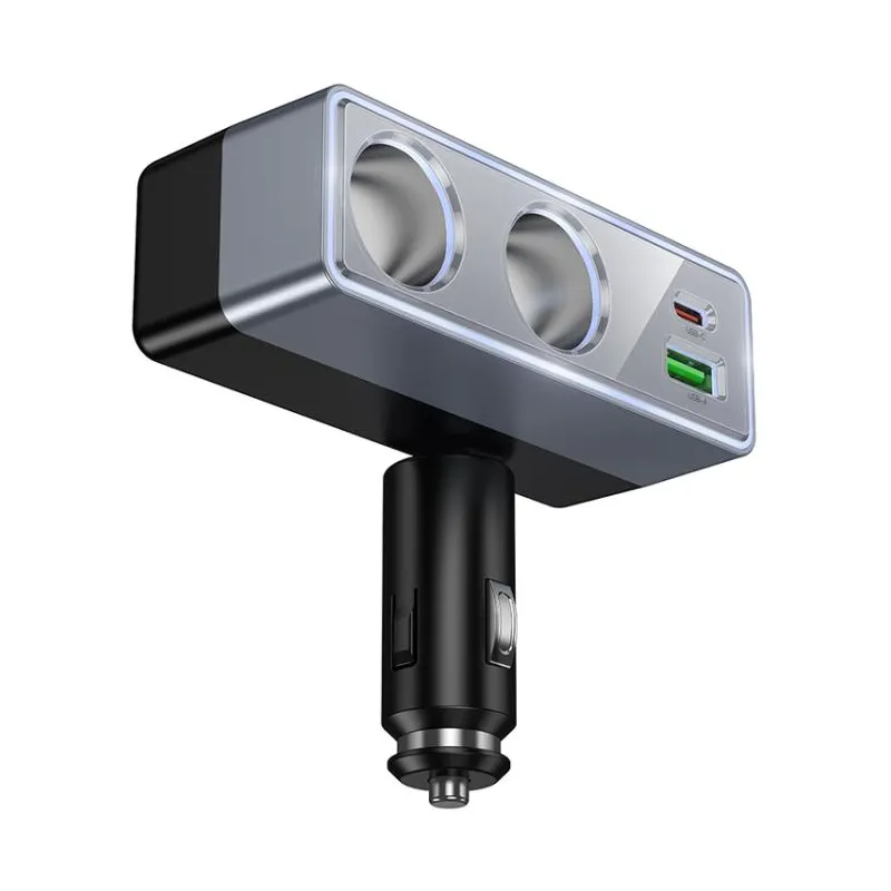 Incarcator Auto HOCO Z65B, 240W, 1 x USB-A - 1 x USB-C - 2 x Extensie Bricheta, Negru