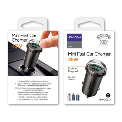 Incarcator Auto Joyroom C-A35, 45W, 5A, 1 x USB-A - 1 x USB-C, Gri