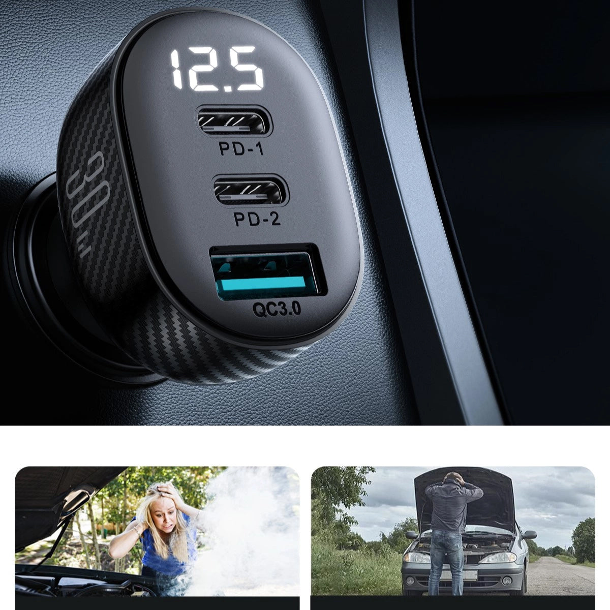 Incarcator Auto Joyroom JR-CCD04, 30W, 3A, 1 x USB-A - 2 x USB-C, Negru