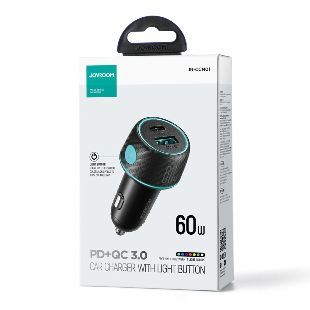 Incarcator Auto Joyroom JR-CCN01, 60W, 3A, 1 x USB-A - 1 x USB-C, Negru