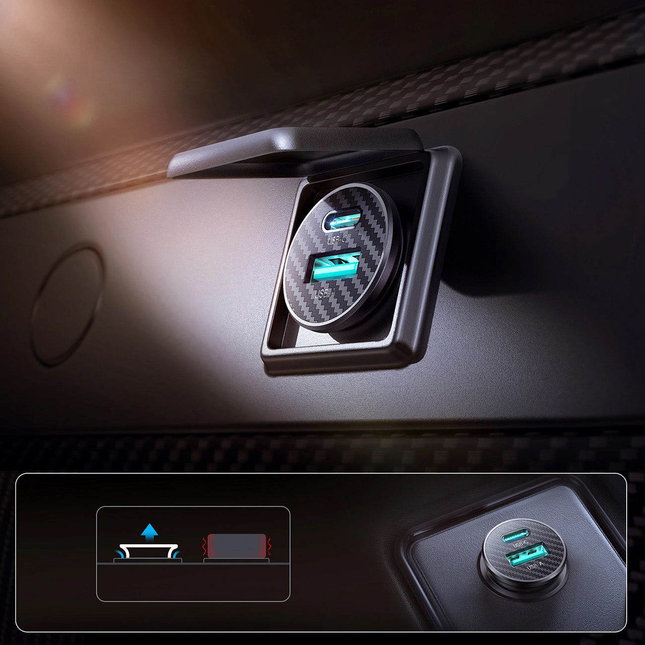 Incarcator Auto Joyroom JR-CCN16 Mini, 12W, 2.4A, 1 x USB-A - 1 x USB-C, Negru