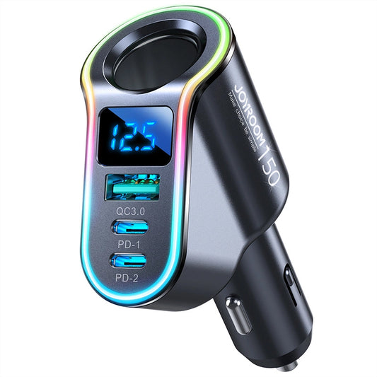 Incarcator Auto Joyroom JR-CL21, 150W, 3A, 1 x Extensie Bricheta - 1 x USB-A - 2 x USB-C, Negru