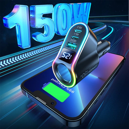 Incarcator Auto Joyroom JR-CL21, 150W, 3A, 1 x Extensie Bricheta - 1 x USB-A - 2 x USB-C, Negru