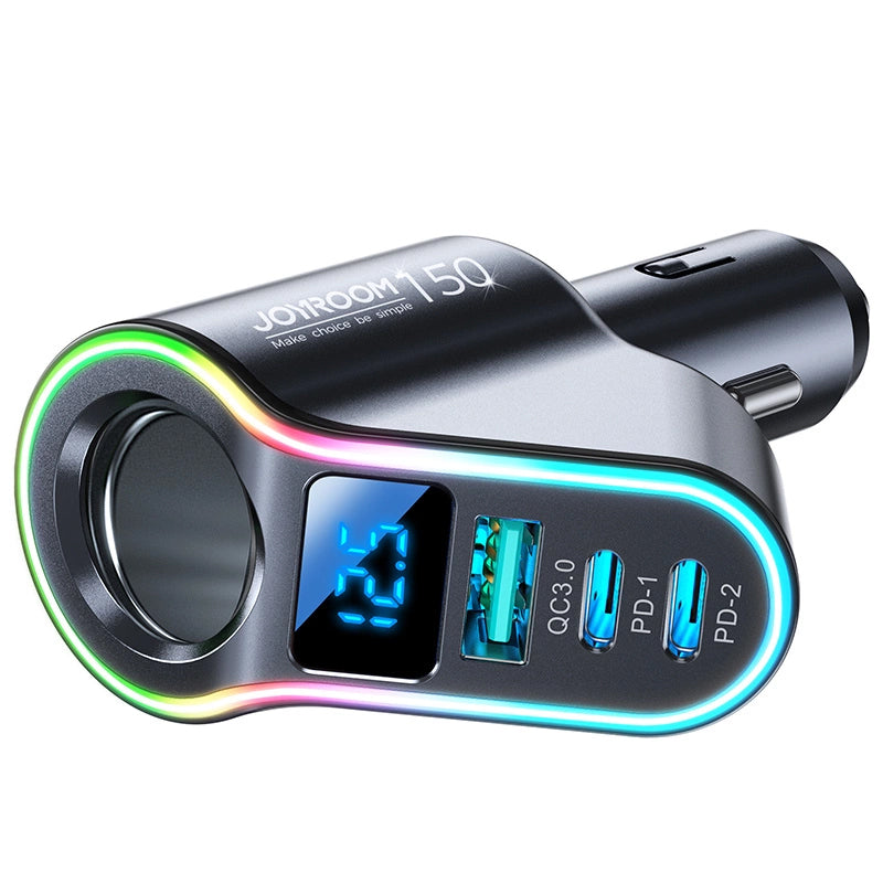 Incarcator Auto Joyroom JR-CL21, 150W, 3A, 1 x Extensie Bricheta - 1 x USB-A - 2 x USB-C, Negru