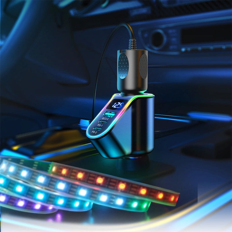 Incarcator Auto Joyroom JR-CL21, 150W, 3A, 1 x Extensie Bricheta - 1 x USB-A - 2 x USB-C, Negru
