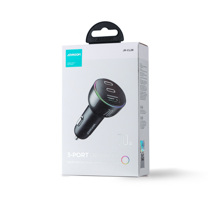 Incarcator Auto Joyroom JR-CL26, 70W, 4.8A, 1 x USB-A - 2 x USB-C, Negru
